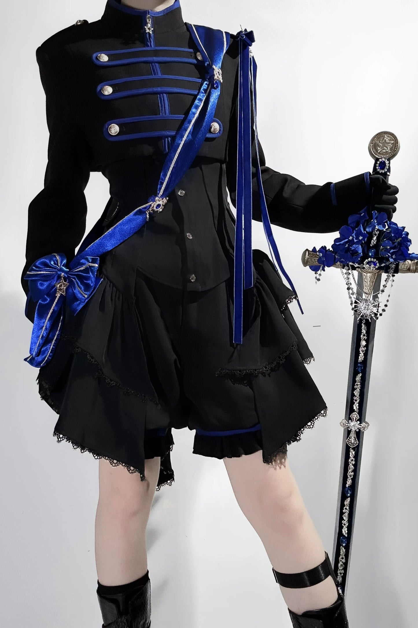 【9月13日予約締切】Black Blue Military Ruffle Lolita Series Accessories (Officer cap ・ Leg covers ・ Sash)