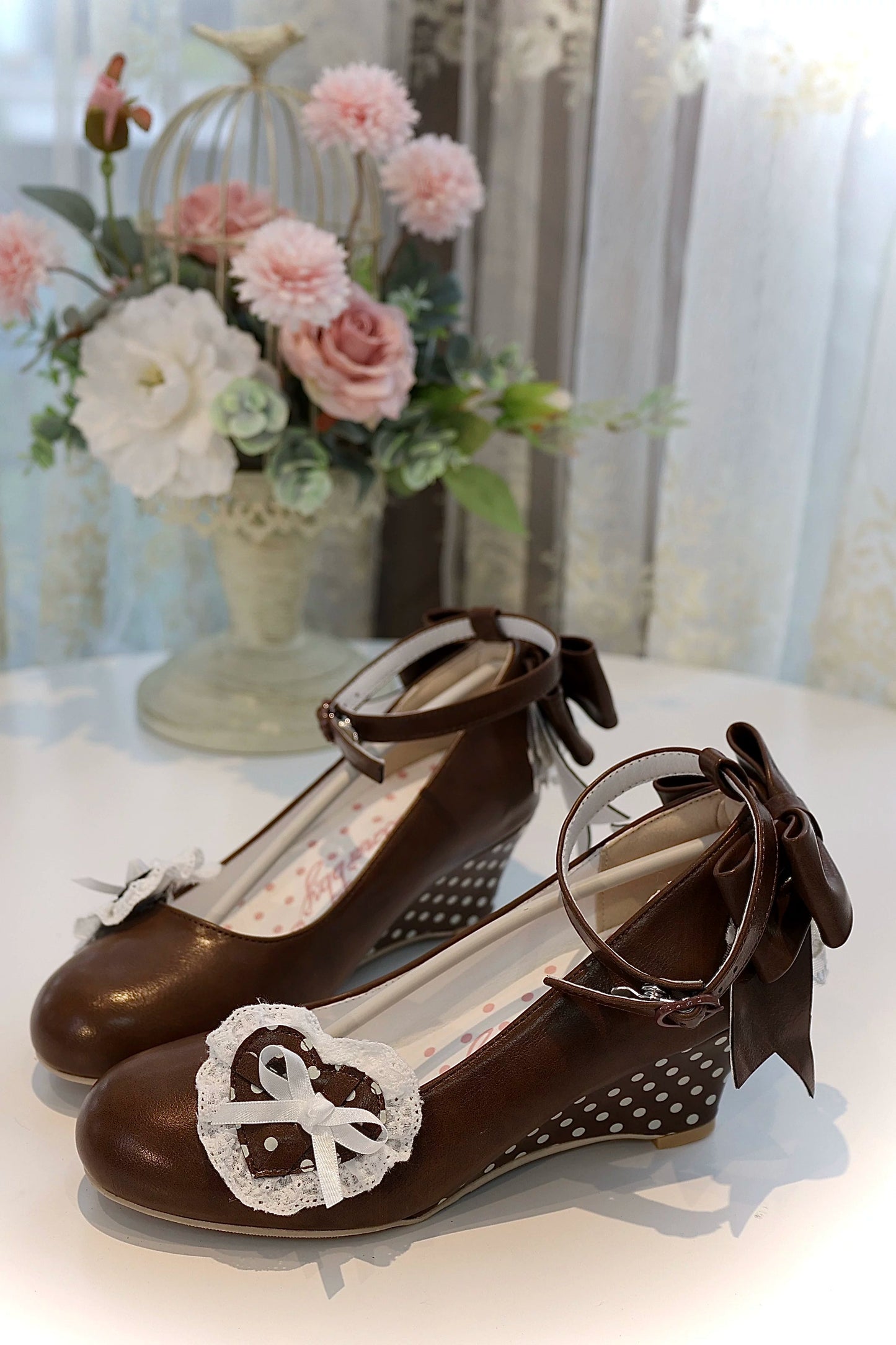 レトロドットハートロリータスイートシューズ