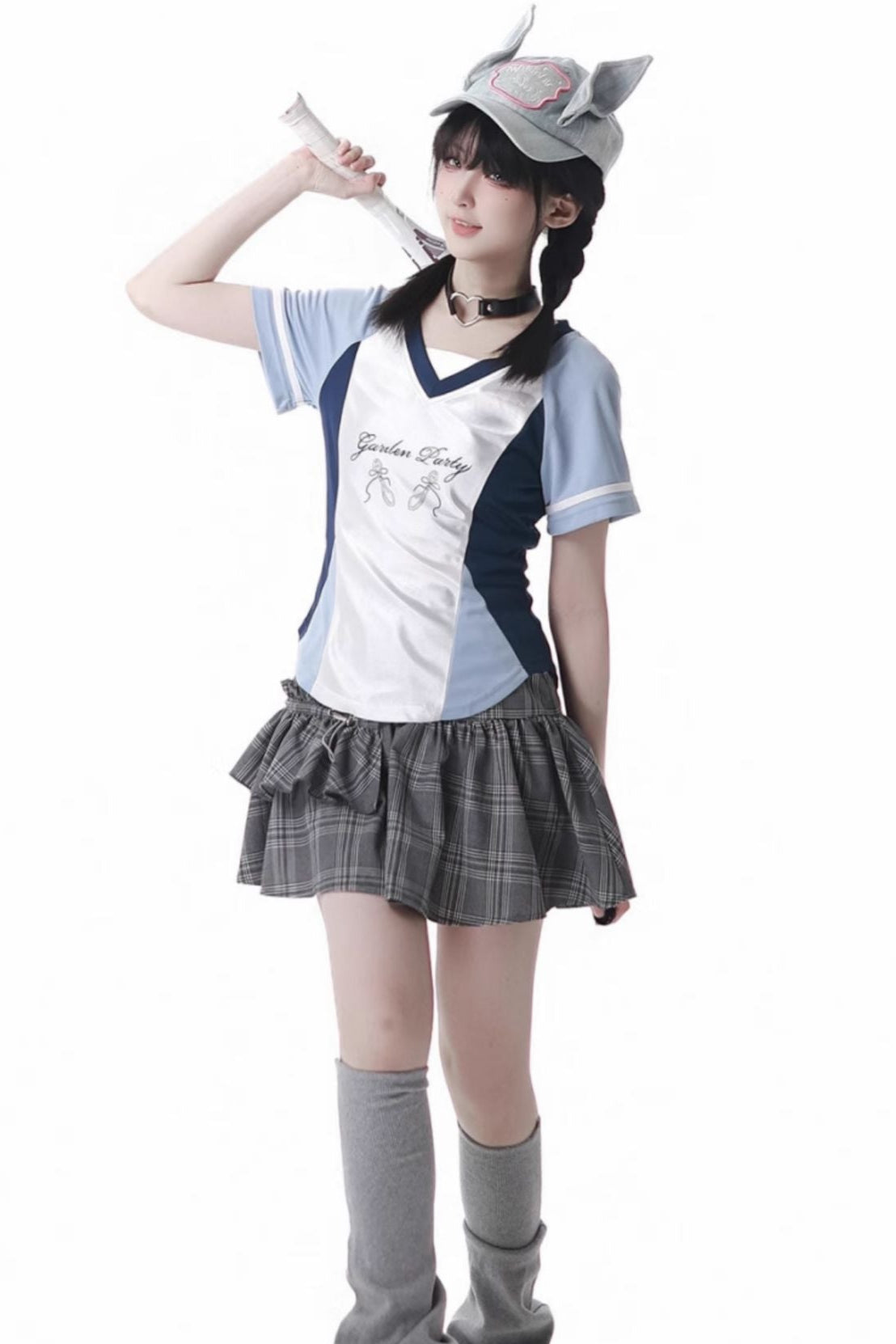 Blue Jersey Design Top + Ruffle Skirt + Hooded Top