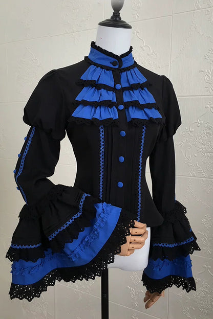 [Vorbestellfrist: 13. Juli] Kleinblaue Gothic-Lolita-Rüschen-Stufenkleid-Komplettset