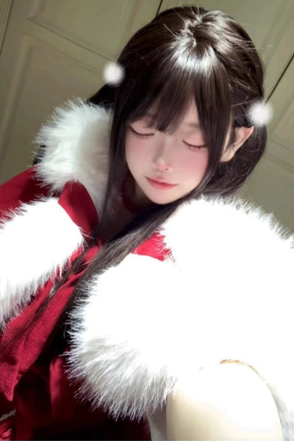 Sweet Christmas Fur Hooded Cape + Camisole Dress