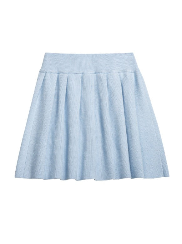 Blue Sky Cardigan + Pleated Skirt + Blouse