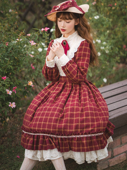 Retro Girl Volume Check Lolita Dress [Reserved Product]