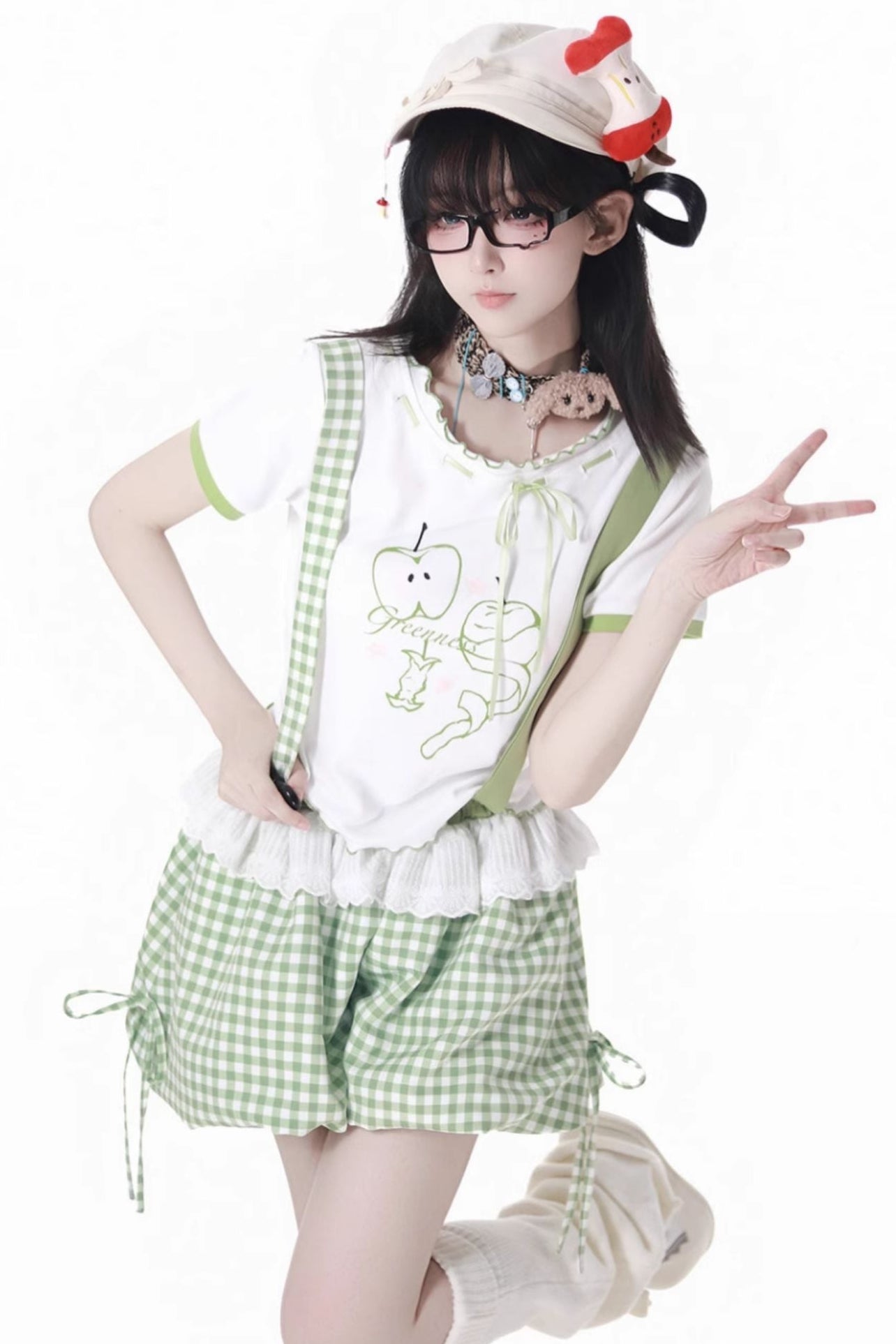 Blue Apple Vibe Top + Suspender Skirt + Wide Pants