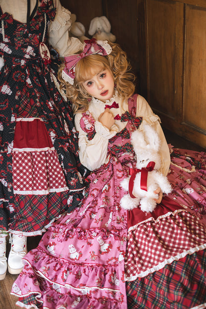 [Pre-order Deadline: January 31] Forest Berry Rabbit Series Lace Stand Collar Ribbon Shirt