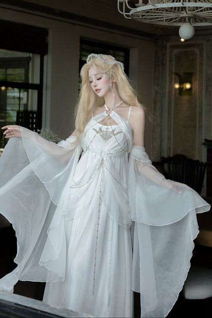 [Vorbestellschluss 14. Juli] Griechische-Göttin-Fantasy-Kleid mit Neckholder und Schalärmeln