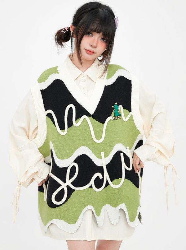 Colorful Striped Design V-Neck Knit Sweater Vest