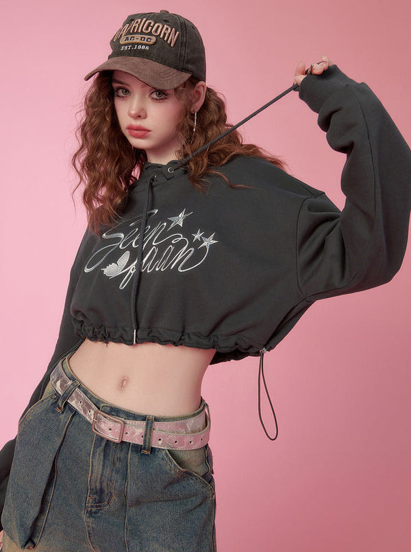 Star Logo Hooded Short Sweatshirt Hoodie