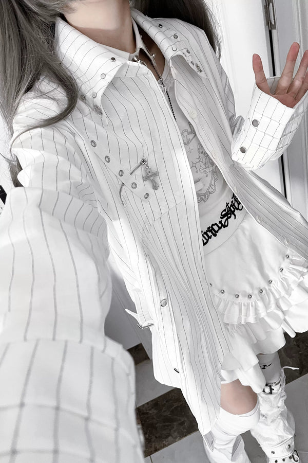 ストライプモードロングスリーブシャツ+ネクタイ