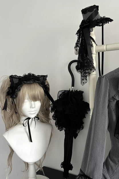 [Pre-order Deadline: April 25] Phantom Cat Series Cat Ear Hairband + Ribbon Veil Hat