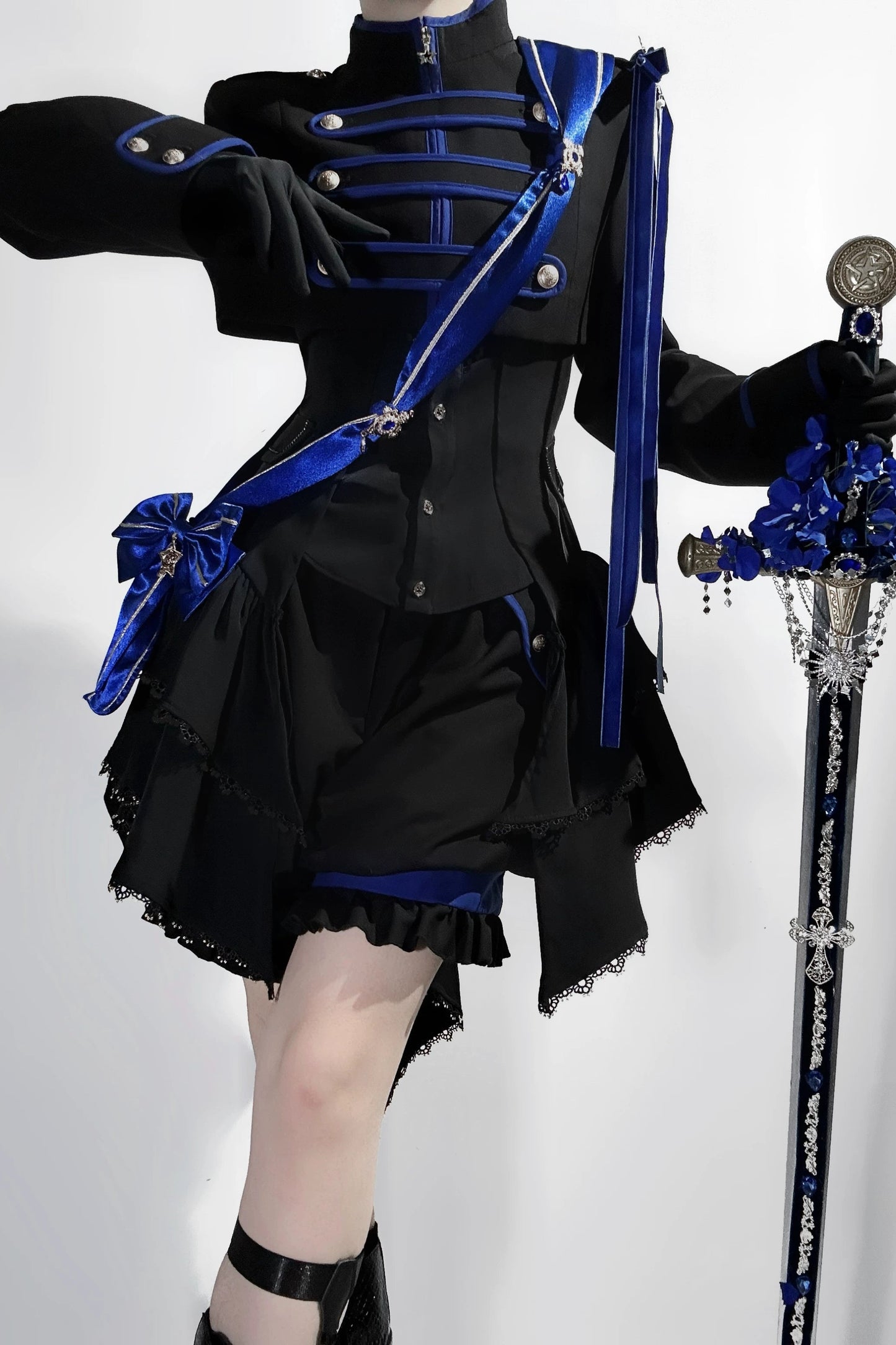【9月13日予約締切】Black Blue Military Ruffle Lolita Series Accessories (Officer cap ・ Leg covers ・ Sash)
