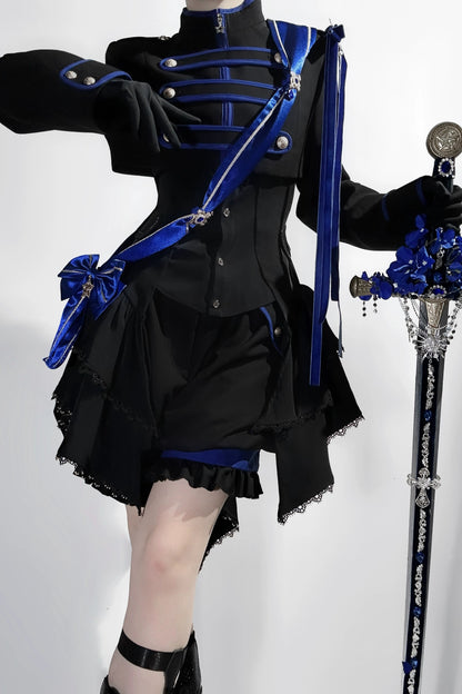 【9月13日予約締切】Black Blue Military Ruffle Lolita Series Accessories (Officer cap ・ Leg covers ・ Sash)