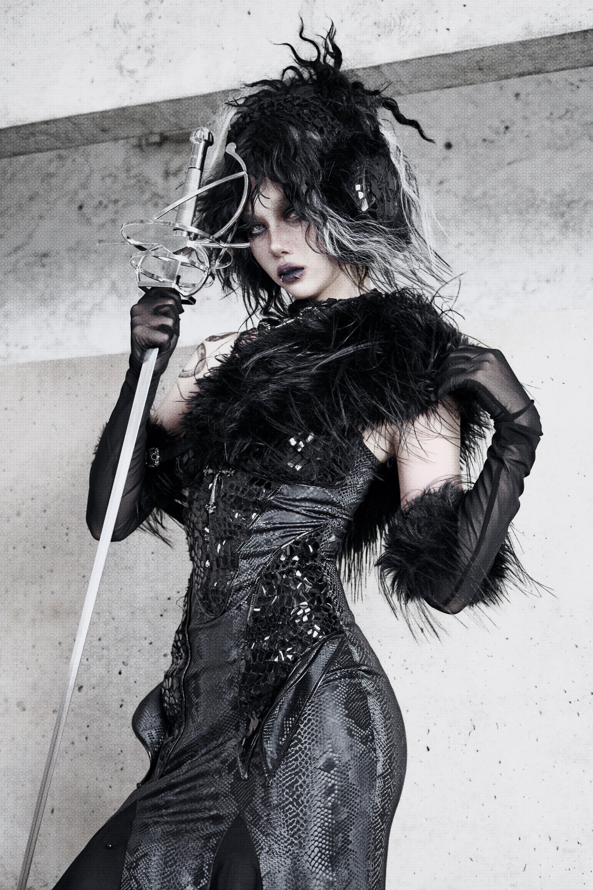 Blood Supply Original ◆ Shadow of the Snake Pupil Plump black fur shawl with a fur collar scarf for autumn and winter