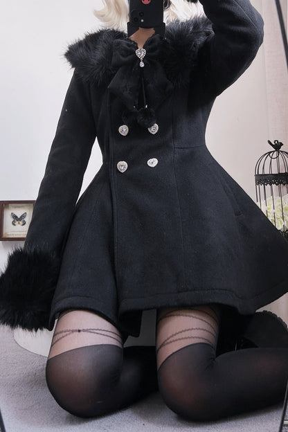 [Reservation product] Fur and lace color wool short coat