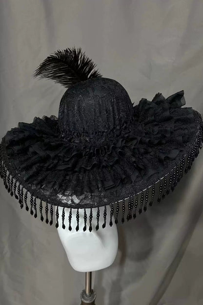 Spot Black Widow Hat Manor Mistress Gothic Hand Made Lolita Cap Lolita Cap Widow Cap Large Brim