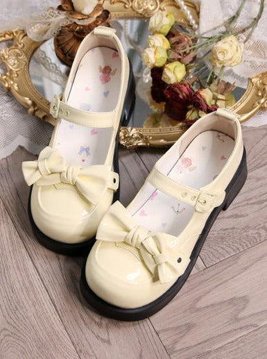 Lolita Sweet Round Toe Mid Heel Ribbon Mary Jane Shoes