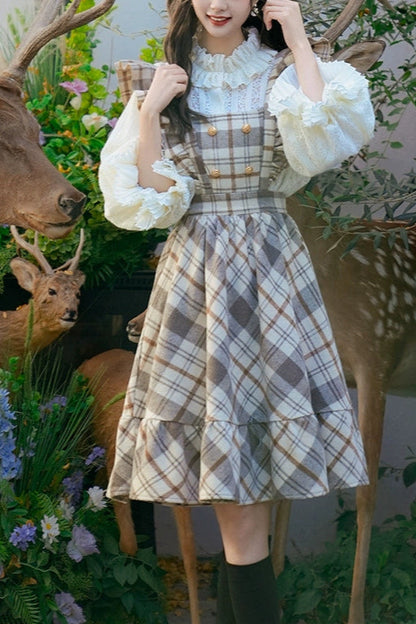 Almond Milk Coffee Retro Suspender Skirt