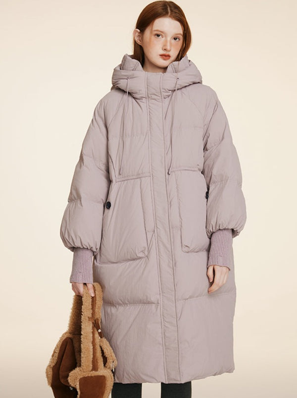 Dark Hooded Long Down Jacket