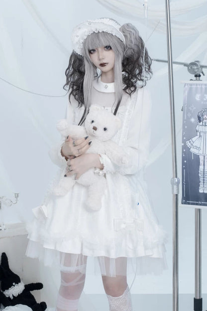 【8月25日予約締切】ティンドールブラックホワイトゴシックロリータレースバックルチュールレイヤードリボンドレス
