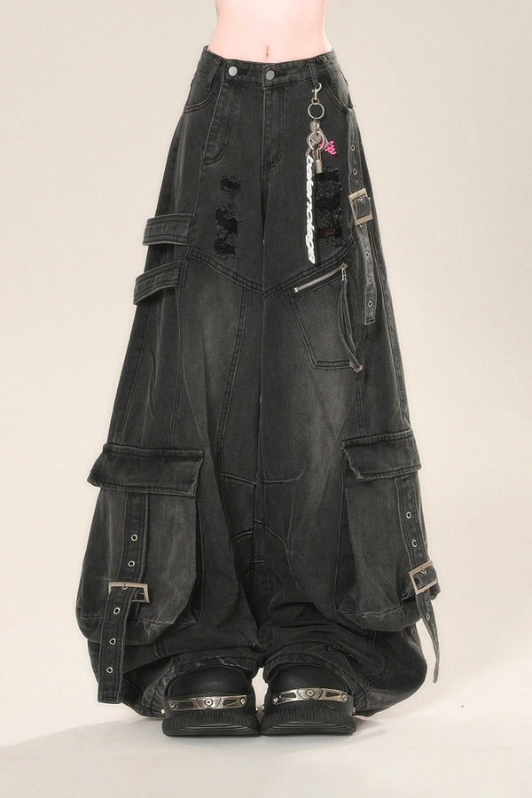 リップワイドハイストリートデニムパンツ