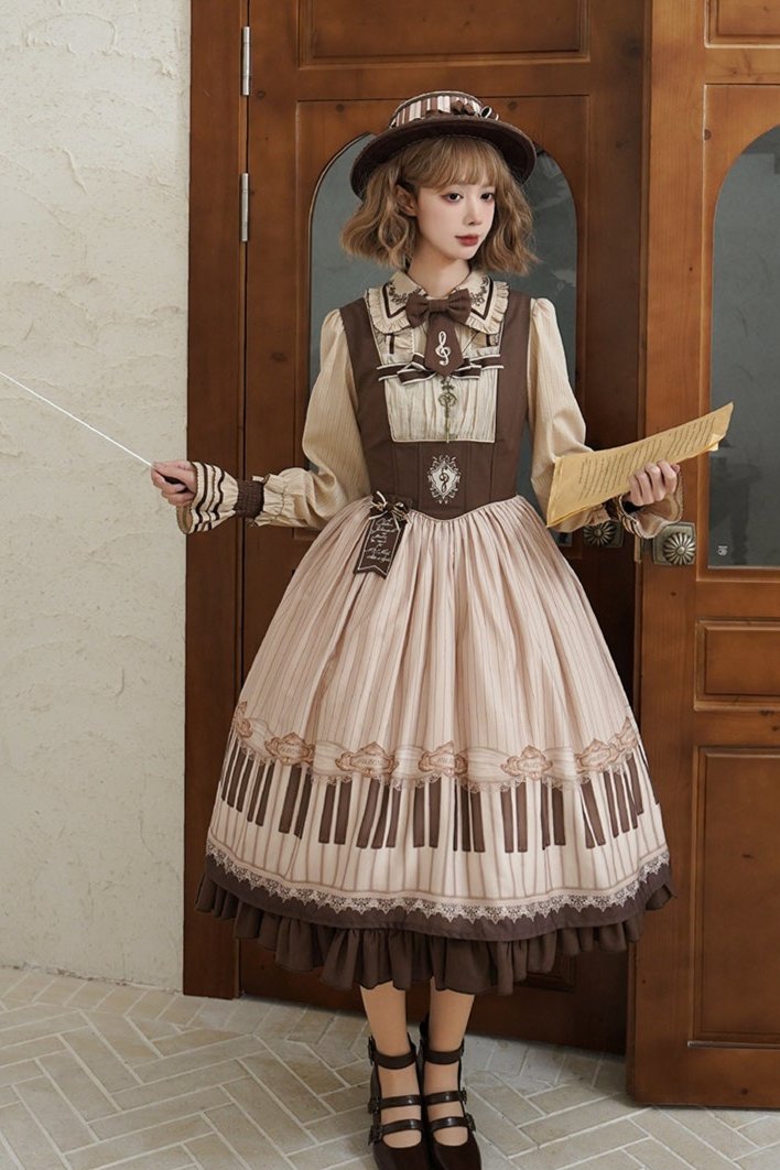 Elegant Classical Piano Print Lolita Dress + Setup + Accessories