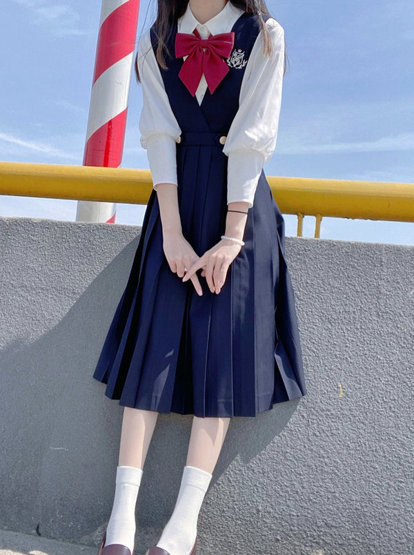 Chiffon Innershirt + College Suspender Skirt