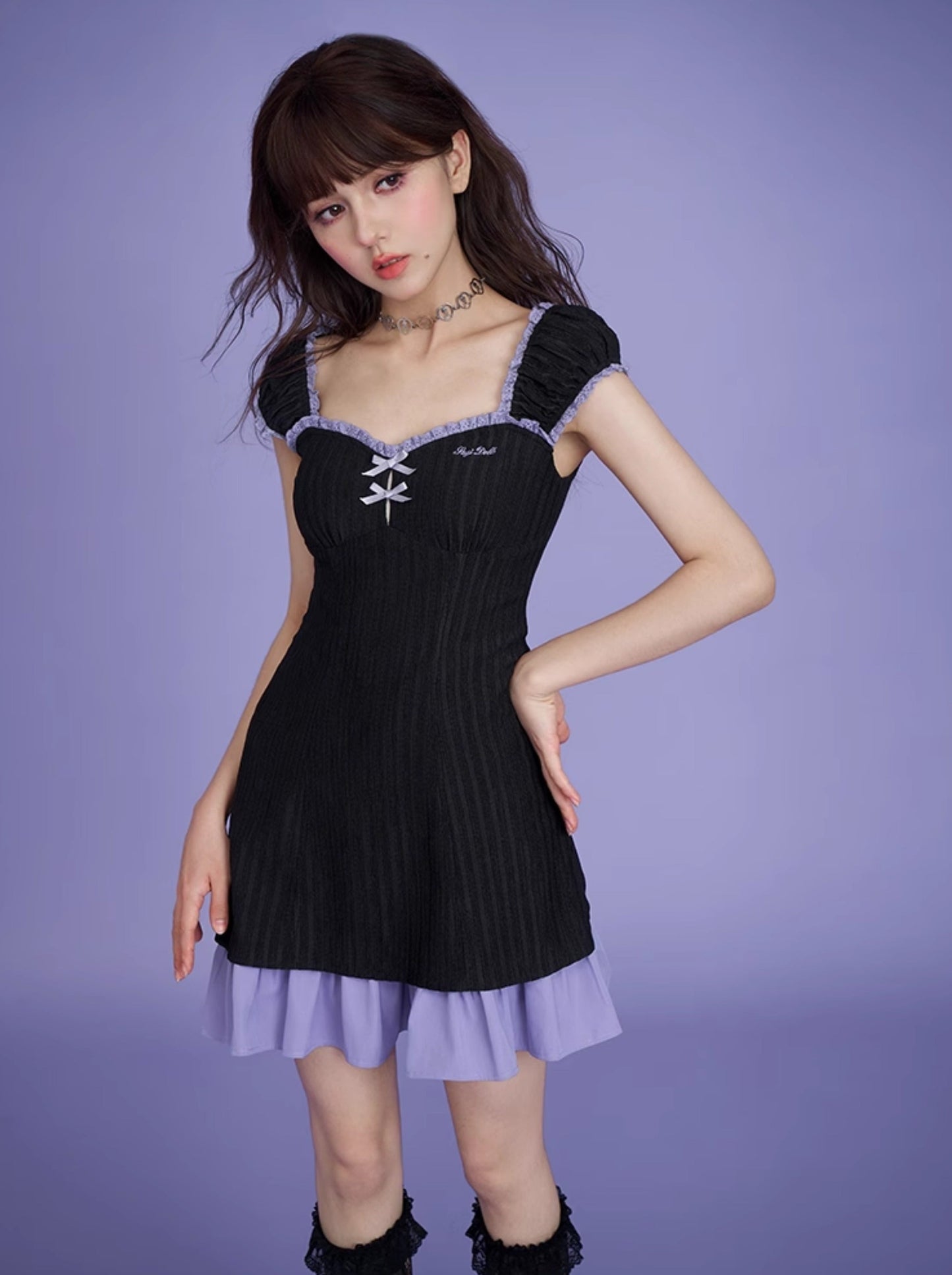 Purple Frill Little Black Dress