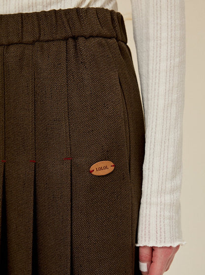 One Point Pleated Wool Skirt