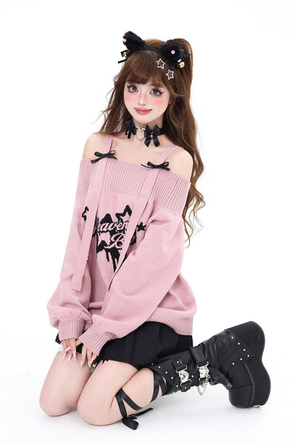 Ribbon Shoulder Loose Design Sweater