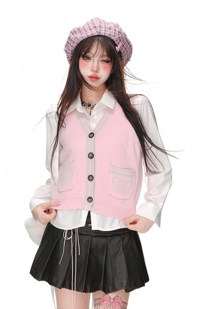 Lazy Style Sailor Suit Cardigan+ Vest