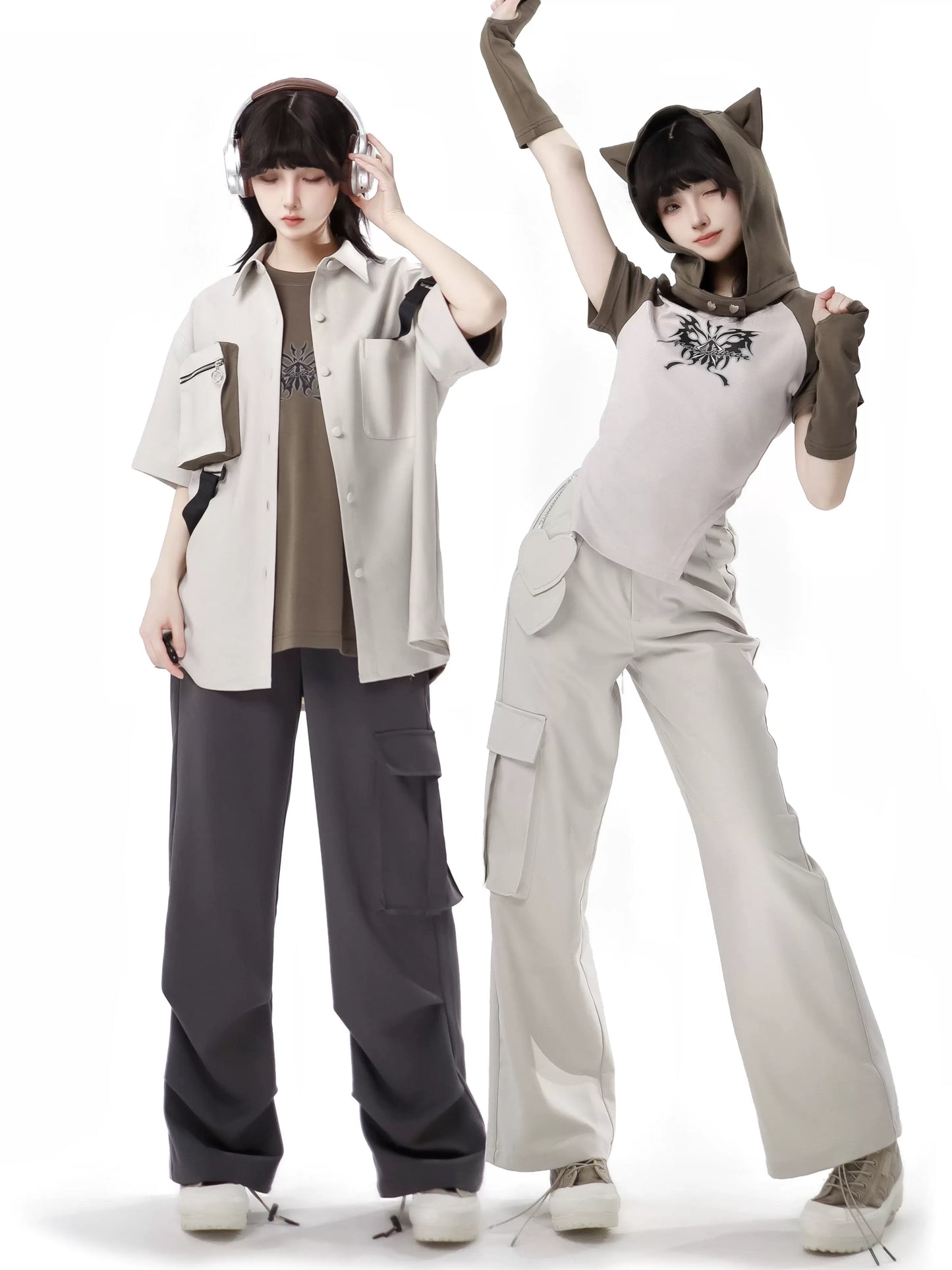 Wasteland Style Cat Ear Hoodie Casual Top And Pants Set