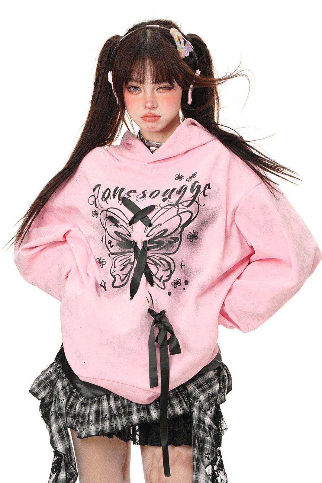 Peach Pink Butterfly Hoodie Sweatshirt