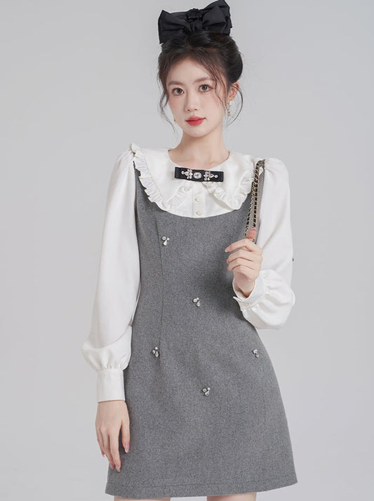 フレンチスタイルダイヤモンドドールカラ-ワンピース