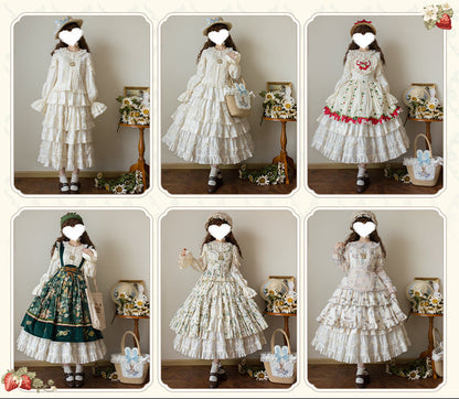 Rabbit Berry Embroidery Print Dress + Bonnet + Hat