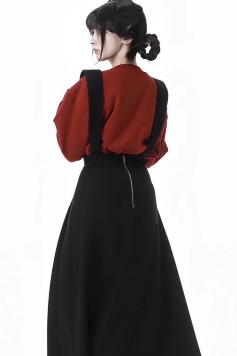 Pinsafik [Tachikawa] red and black temperament New Year's suspender skirt wool collar jacket looks thin New Year's Eve 