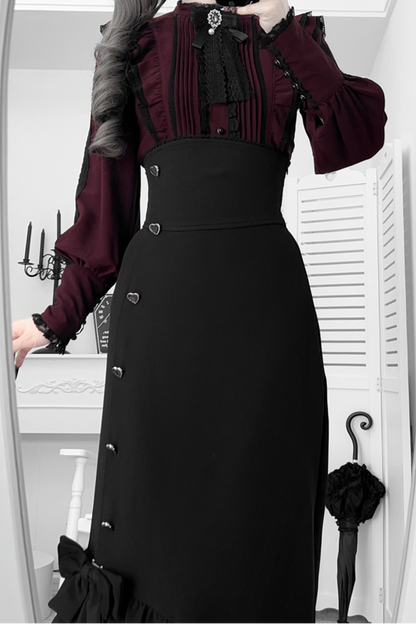 【数量限定】Heartbeat Love Songクリアエレガントリボンシャツ＋フィッシュテールスカートセット