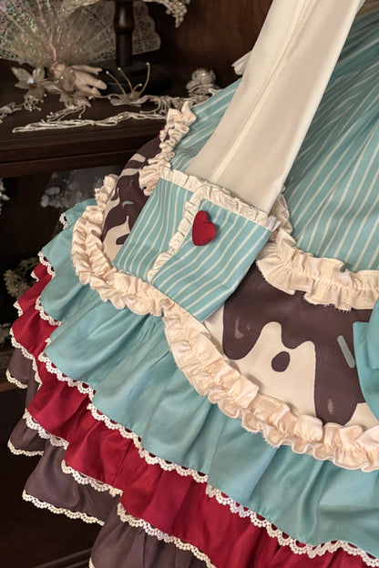 【3月20日予約締切】ミントチョコレートロリータドレス+スリーブ+エプロン+クリップ+ハット+テール