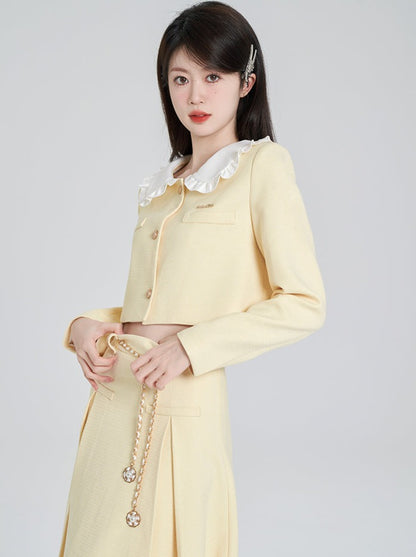 Milky Yellow Short Jacket + Long Flared Skirt