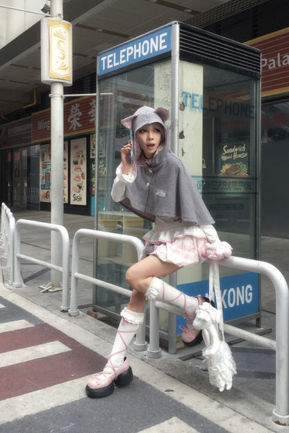 Pink Cat Ear Poncho Coat