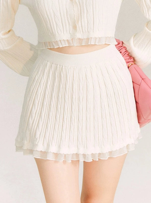 チューリップニットトップス＋フリルレースニットスカート