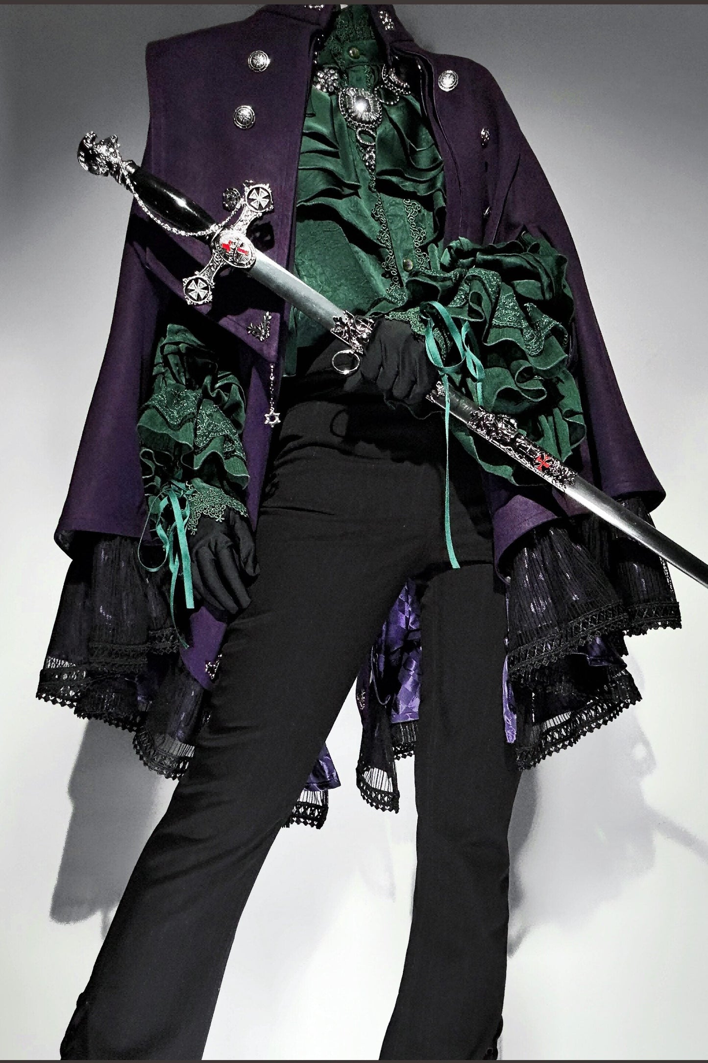 【9月5日予約締切】Dark Purple Gothic Chain Layered Lace Cape Coat(Short Length/Long Length)