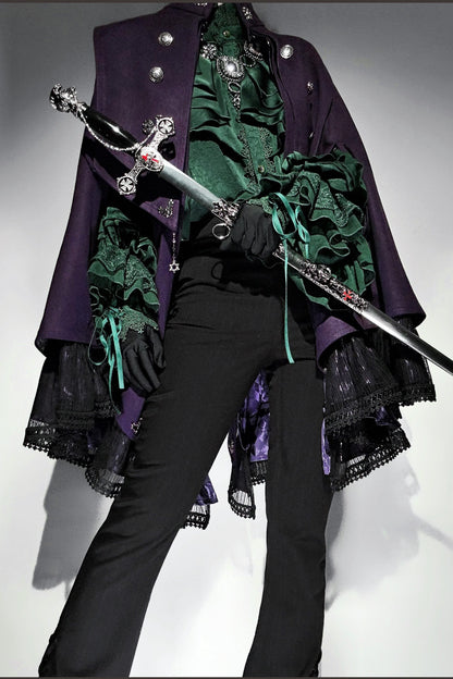 【9月5日予約締切】Dark Purple Gothic Chain Layered Lace Cape Coat(Short Length/Long Length)