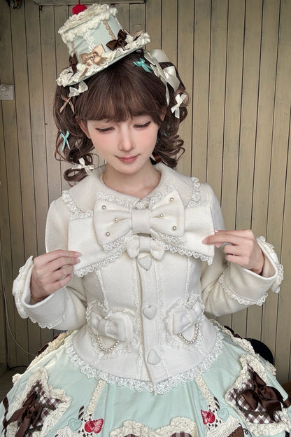 【10月17日予約締切】White Sweet Lolita Pearl Bow Lace Short Coat