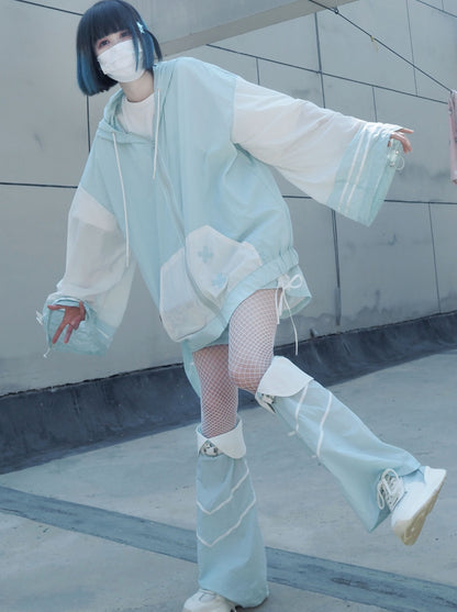 [Angel Neighborhood👼Aqua Angel Subculture Hooded Parka + Ribbon Shorts + Leg Warmers