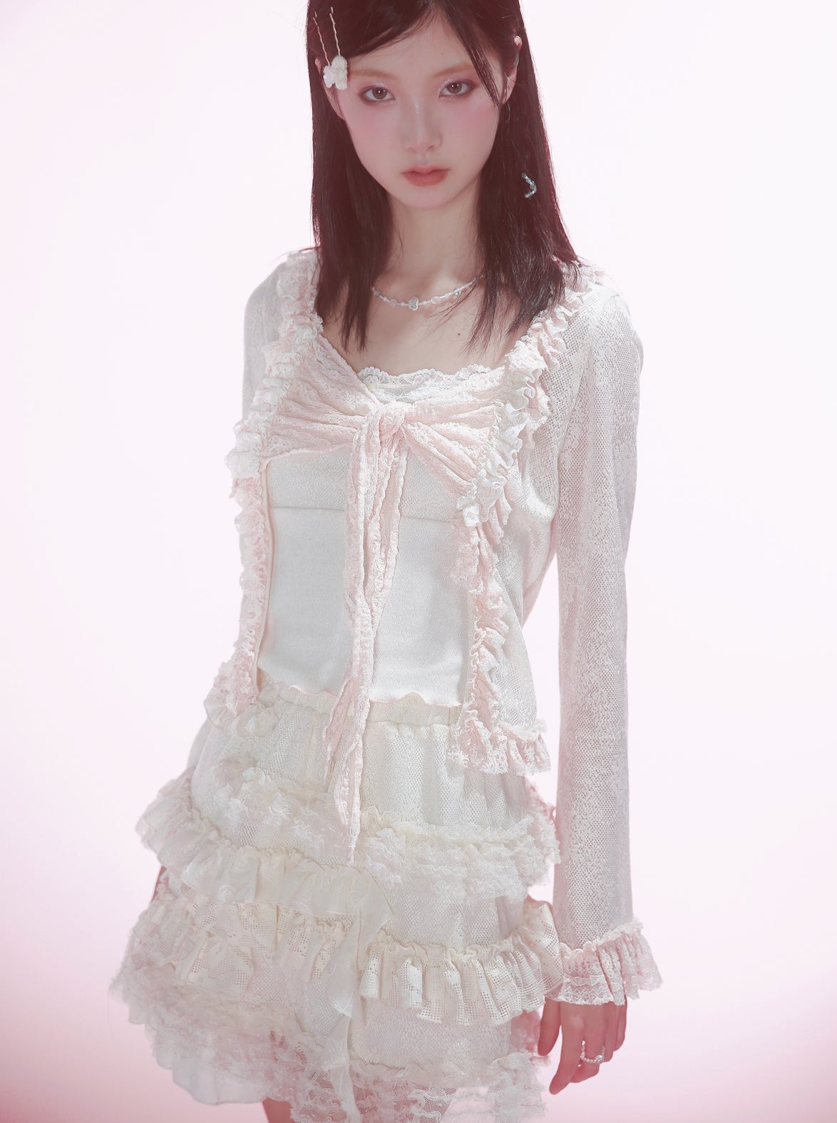 Sweet Pure White Flill Lace Skirt