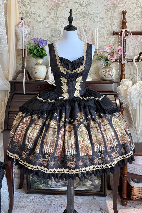 【9月28日予約締切】Gothic Lolita Stained Glass Lace Ruffle Corset JSK Dress