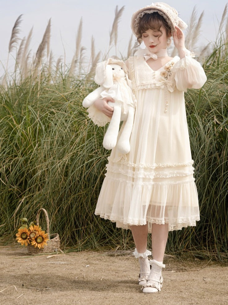 Sweet Sunflower Pure White Lolita Dress