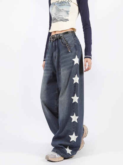 Star Print High Street Retro Rooswide Leg Jeans