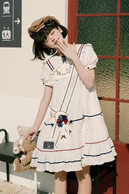 [Reservation deadline on October 8] Navy Bear Original Lolita Fake Two Piece Dress + One Piece + Tops + Suspender Dress