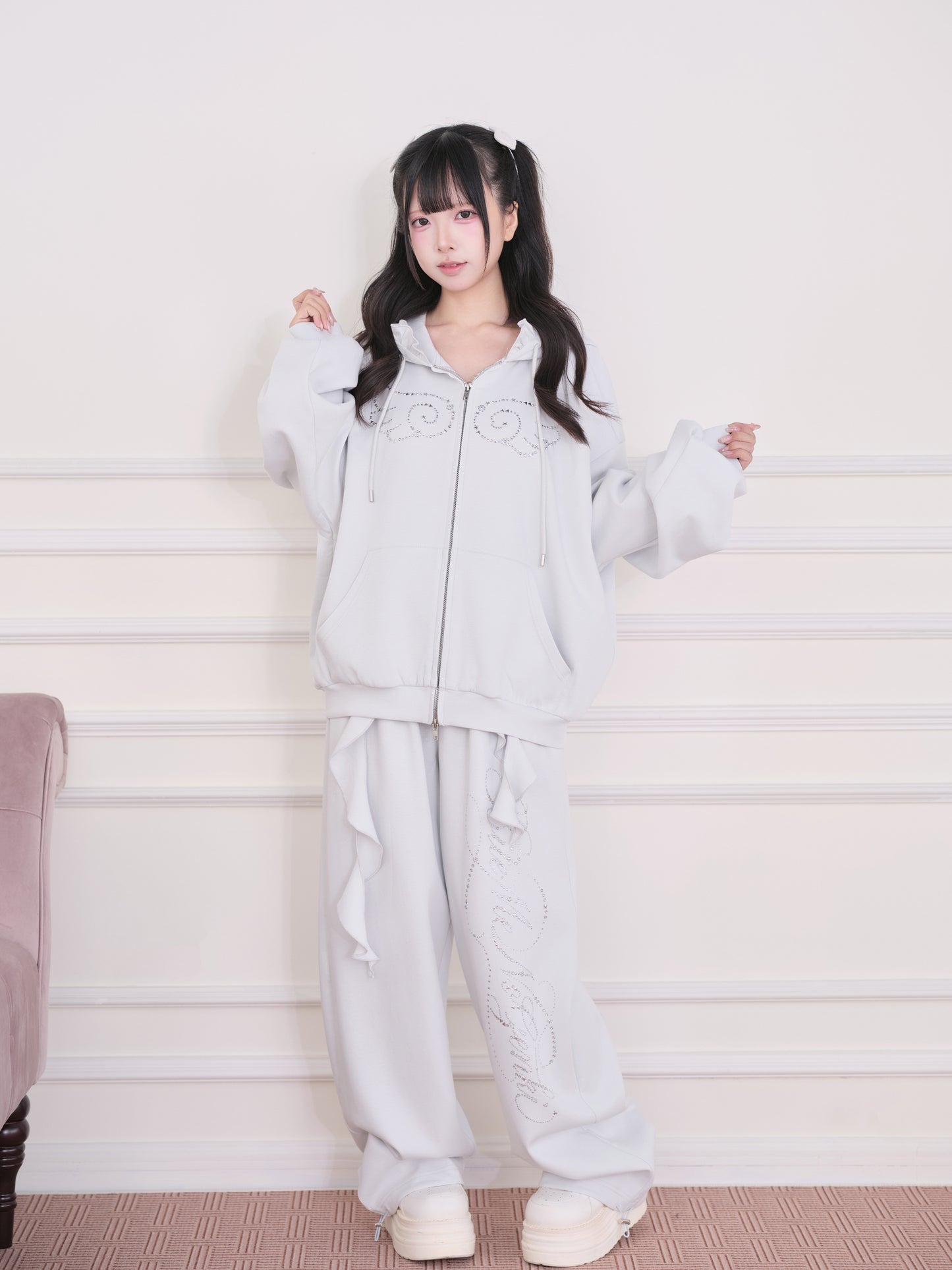 Lace Subculture Hooded Sweatshirt + Camisole + Shorts + Long Pants